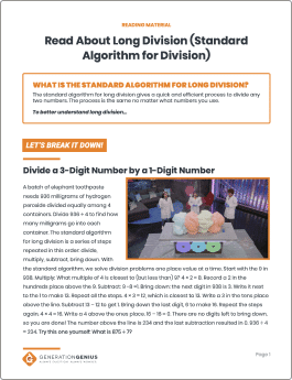 Long Division (Standard Algorithm for Division) Reading Material