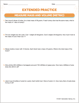 Measure Mass & Volume (Metric System) Word Problems