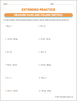 Measure Mass & Volume (Metric System) Printable Worksheet