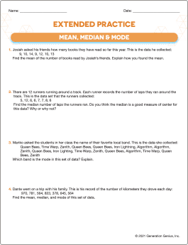 Mean, Median & Mode Word Problems