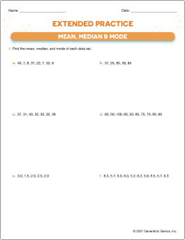 Mean, Median & Mode Printable Worksheet