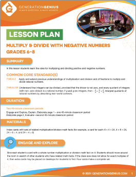 Multiply & Divide with Negative Numbers Lesson Plan