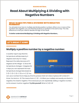 Multiply & Divide with Negative Numbers Reading Material