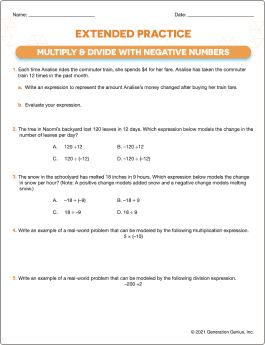Multiply & Divide with Negative Numbers Word Problems