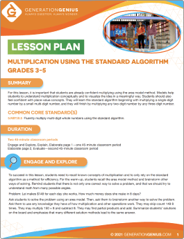 Multiplication Using The Standard Algorithm Lesson Plan