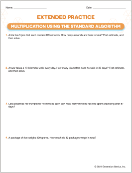 Multiplication Using The Standard Algorithm Word Problems