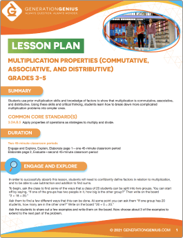 Multiplication Properties (Commutative, Associative & Distributive) Lesson Plan