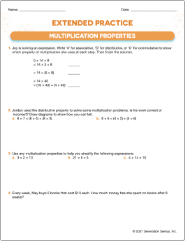 Multiplication Properties (Commutative, Associative & Distributive) Word Problems