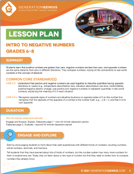 Intro to Negative Numbers Lesson Plan
