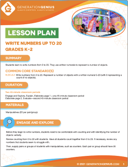 Write Numbers up to 20 Lesson Plan