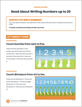 Write Numbers up to 20 Reading Material