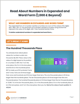 Numbers in Expanded & Word Form (1,000 & Beyond) Reading Material