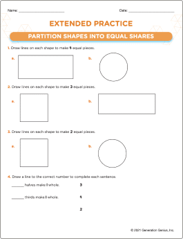 Partition Shapes Into Equal Shares Printable Worksheet