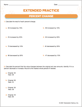 Percent Change Printable Worksheet