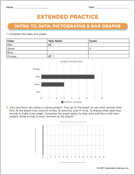 Intro to Data: Pictographs & Bar Graphs Printable Worksheet