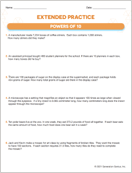 Powers of 10 Word Problems