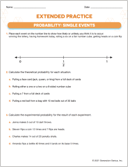 Probability: Single Events Printable Worksheet