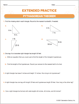 Pythagorean Theorem Printable Worksheet