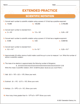 Scientific Notation Printable Worksheet