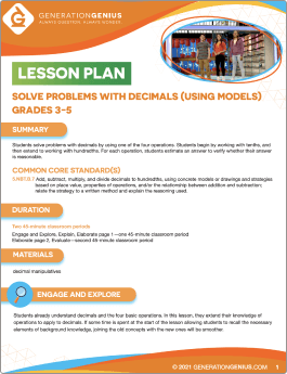 Solve Problems with Decimals (Using Models) Lesson Plan