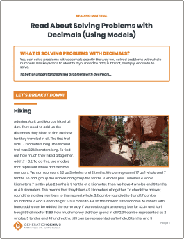 Solve Problems with Decimals (Using Models) Reading Material