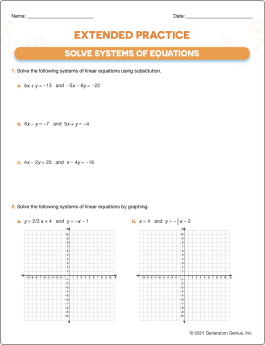 Solve Systems of Equations Printable Worksheet