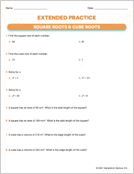 Square Roots & Cube Roots Printable Worksheet