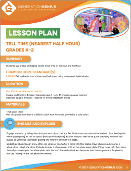Tell Time (Nearest Half Hour) Lesson Plan