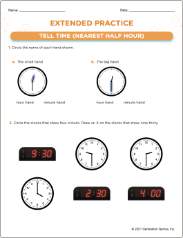 Tell Time (Nearest Half Hour) Word Problems