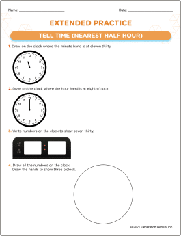 Tell Time (Nearest Half Hour) Printable Worksheet