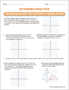 Transformations: Reflections & Translations Printable Worksheet