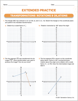 Transformations: Rotations & Dilations Printable Worksheet